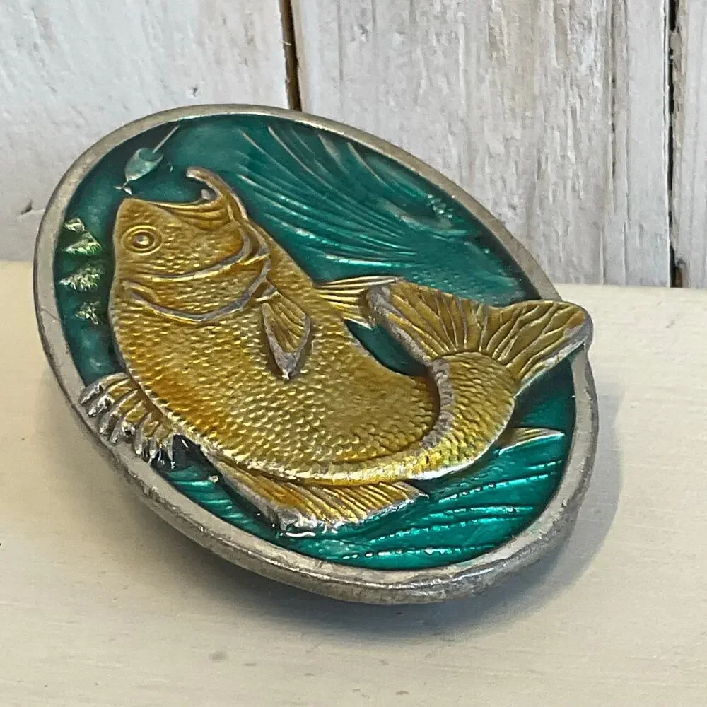 1977 Bass Bergamot Brass Works‎ Belt Buckle USA Angler X144 Retro